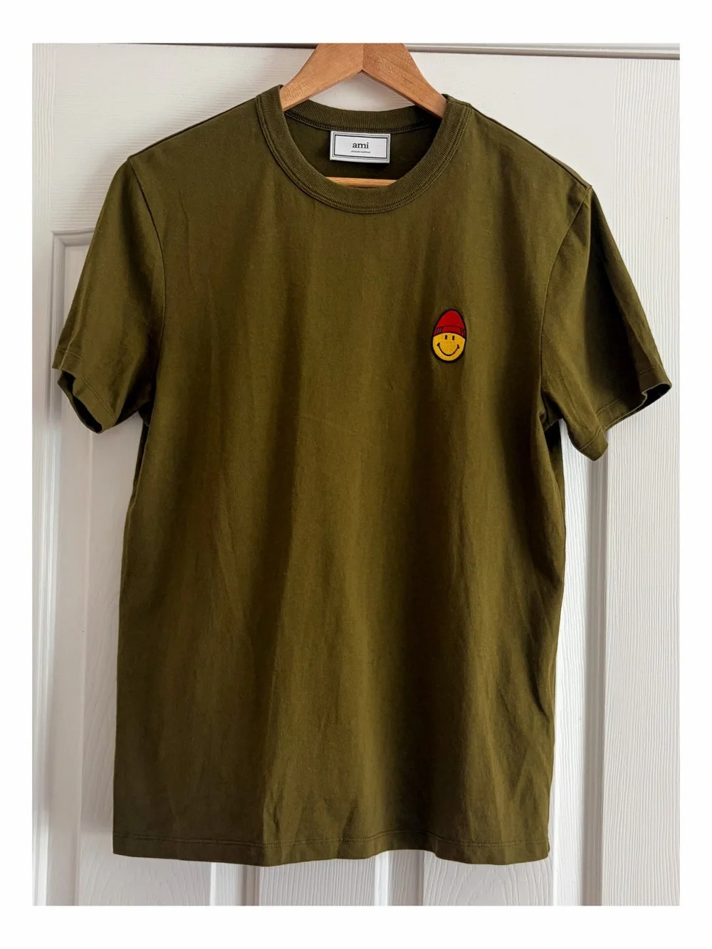 AMI Alexandre Mattiussi x Smiley Olive Cotton Graphic Tee Size M